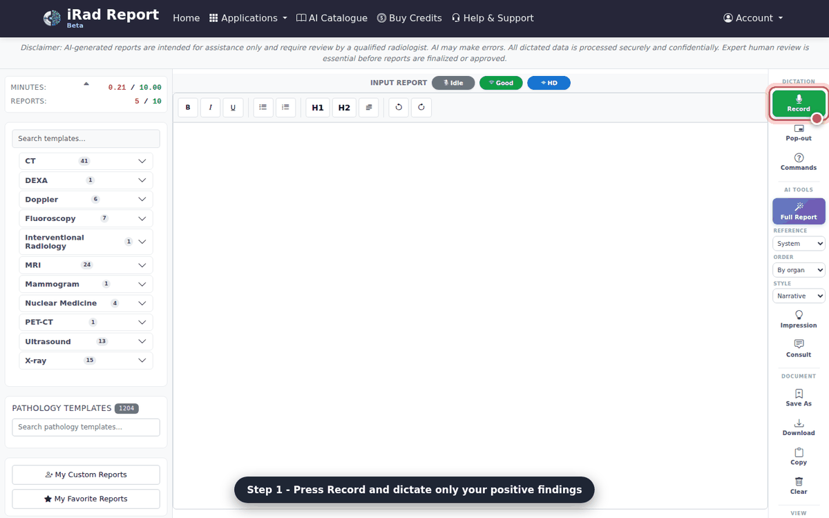 iRad Speech dictation editor